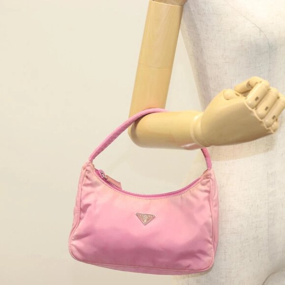 PRADA Hand Bag Nylon Pink Silver Auth 139525 - Picture 1 of 16